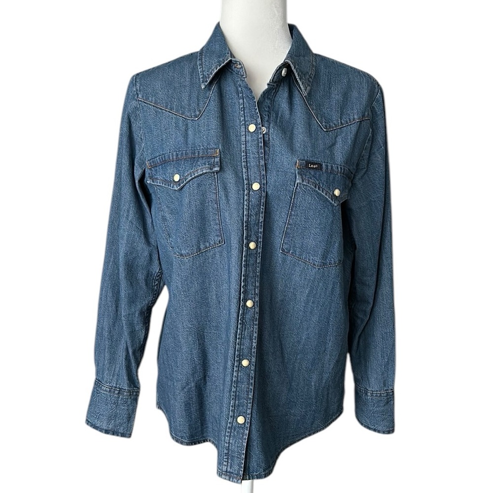 Lee blue denim western style shirt boho cowgirl festival bikercore size M